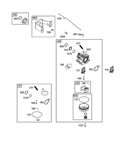 Carburetor Group Diagram and Parts List for 09P902-0010-H5 020000 - 09Z999 Briggs and Stratton Engine
